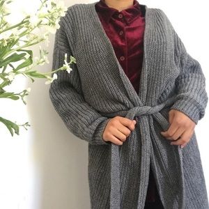 American apparel grey belted fisherman cardigan